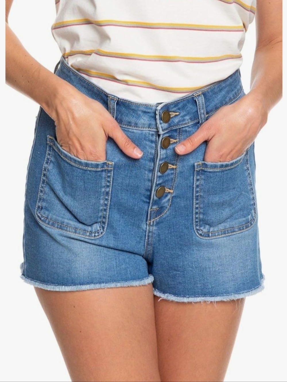 NWOT Roxy Women's size 28 The Sun Shines Denim Shorts Light Medium Blue 27 inch